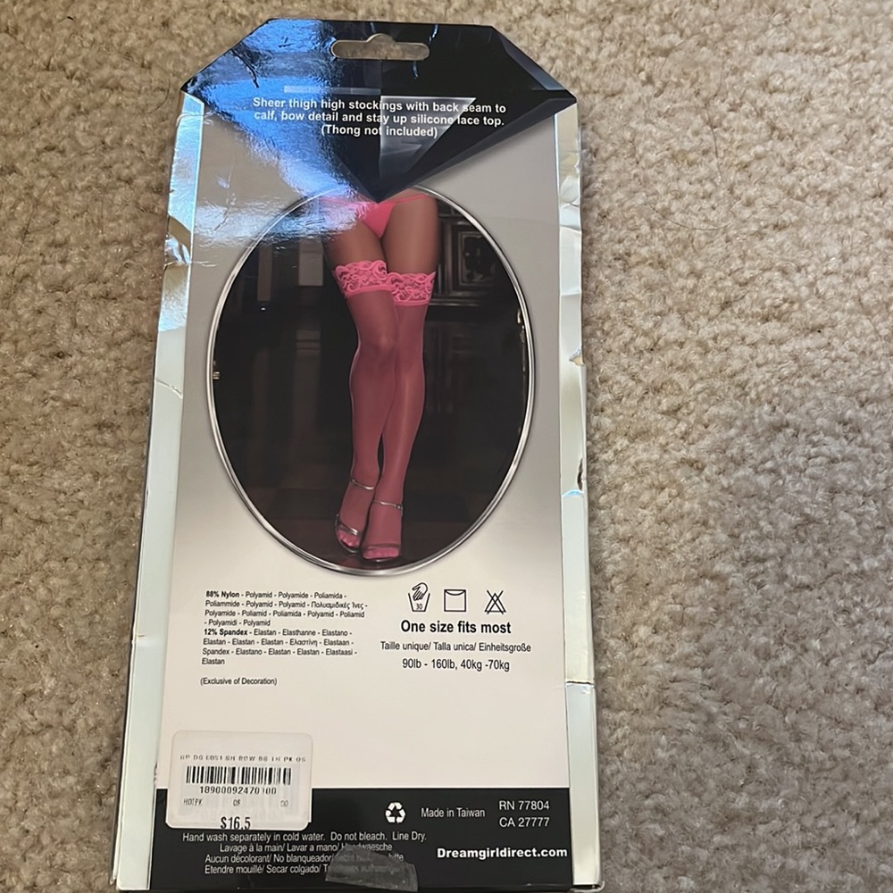NWT Dreamgirl Pink Thigh High Stockings, OS